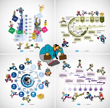 Çizgi film karakteri ile Infographics şablonu. Vektör çizimi