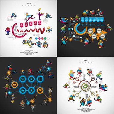 Çizgi film karakteri ile Infographics şablonu. Vektör çizimi