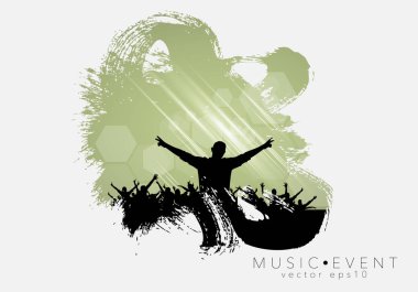 Konserde elleri kaldırıp kalabalık. Müzik festivali, vektör 