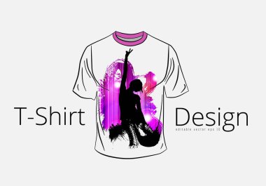 Mutlu, dans eden insanlar, vektör ile T-shirt şablonu  