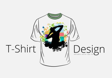 Mutlu, dans eden insanlar, vektör ile T-shirt şablonu  