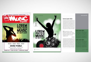 Arka planda müzik konusu olan dergi yazdırılıyor, düzenlenmesi kolay vektör