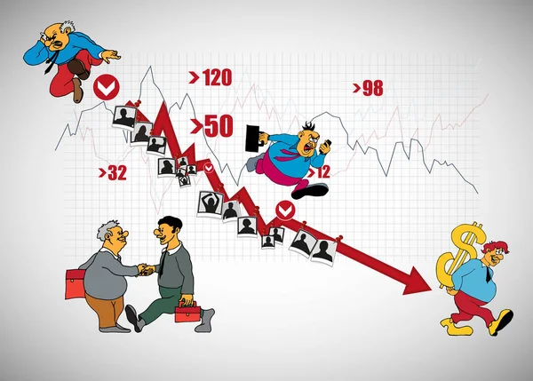 Vektor Illustration Företagets Struktur Tecknad Karaktär Affärsteam — Stock vektor