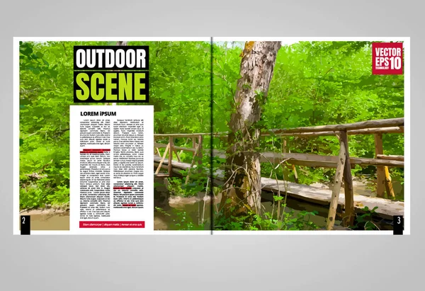 Brochure Modello Volantino Con Sfondo Paesaggio Naturale — Vettoriale Stock