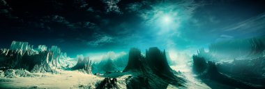 Fantezi gezegen illüstrasyonunun 3 boyutlu canlandırması