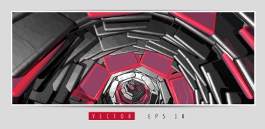 3D soyut teknoloji dijital hi-tech kavramına sahip vektör poster arkaplanı