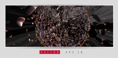 3D soyut teknoloji dijital hi-tech kavramına sahip vektör poster arkaplanı