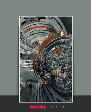 3D resimli poster arkaplanı soyut teknoloji dijital hi-tech konsepti