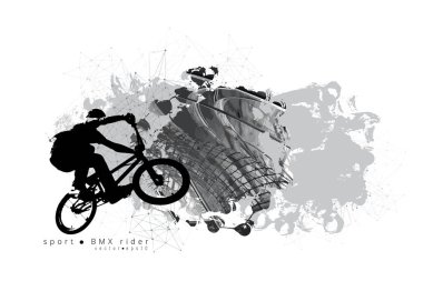 Soyut arkaplanda BMX sürücüsü, spor vektörü