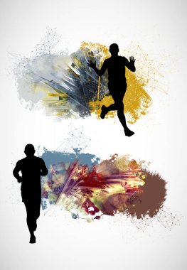 Koşan adam. Poster veya afiş için spor arkaplanı hazır, vektör