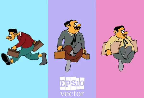 Set Van Zakenman Cartoon Karakter Vector Illustratie — Stockvector