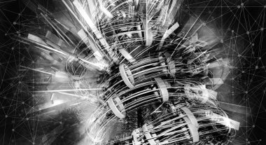 Soyut teknolojinin 3 boyutlu yorumlaması Dijital yüksek teknoloji arkaplanı