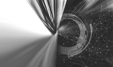 Soyut teknolojinin 3 boyutlu yorumlaması Dijital yüksek teknoloji arkaplanı