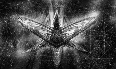 Soyut teknolojinin 3 boyutlu yorumlaması Dijital yüksek teknoloji arkaplanı