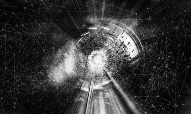 Soyut teknolojinin 3 boyutlu yorumlaması Dijital yüksek teknoloji arkaplanı