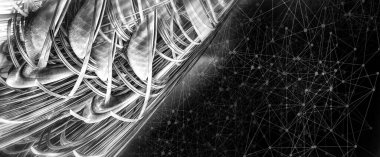 Soyut teknolojinin 3 boyutlu yorumlaması Dijital yüksek teknoloji arkaplanı