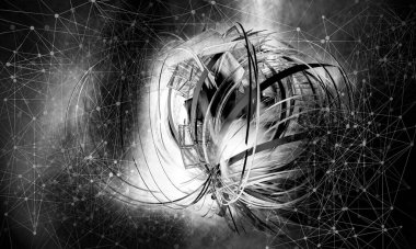 Soyut teknolojinin 3 boyutlu yorumlaması Dijital yüksek teknoloji arkaplanı