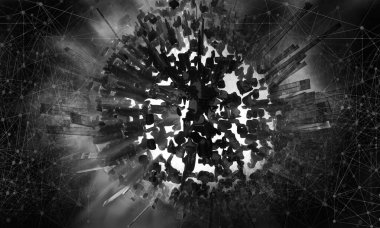 Soyut teknolojinin 3 boyutlu yorumlaması Dijital yüksek teknoloji arkaplanı