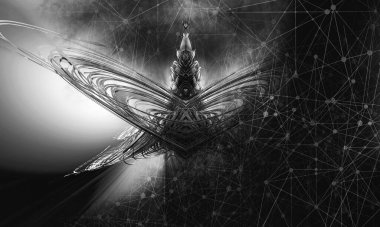 Soyut teknolojinin 3 boyutlu yorumlaması Dijital yüksek teknoloji arkaplanı