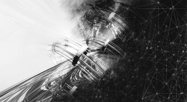 Soyut teknolojinin 3 boyutlu yorumlaması Dijital yüksek teknoloji arkaplanı