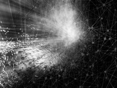 Soyut teknolojinin 3 boyutlu yorumlaması Dijital yüksek teknoloji arkaplanı