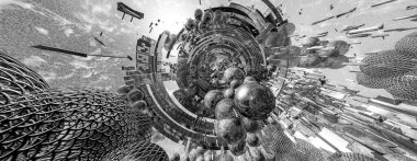 Soyut teknolojinin 3 boyutlu yorumlaması Dijital yüksek teknoloji arkaplanı