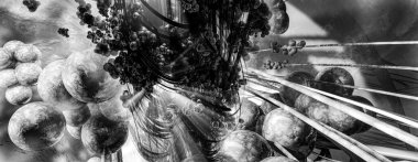 Soyut teknolojinin 3 boyutlu yorumlaması Dijital yüksek teknoloji arkaplanı