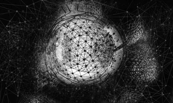 Soyut teknolojinin 3 boyutlu yorumlaması Dijital yüksek teknoloji arkaplanı