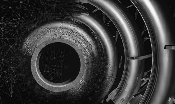 Soyut teknolojinin 3 boyutlu yorumlaması Dijital yüksek teknoloji arkaplanı