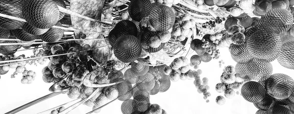 Soyut teknolojinin 3 boyutlu yorumlaması Dijital yüksek teknoloji arkaplanı