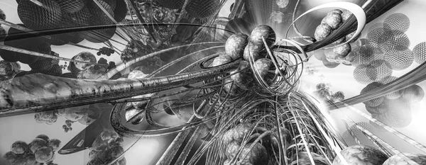 Soyut teknolojinin 3 boyutlu yorumlaması Dijital yüksek teknoloji arkaplanı