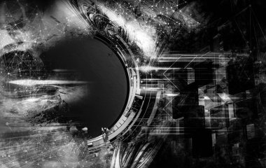 Soyut teknolojinin 3 boyutlu illüstrasyonu Sancak arkaplanı için hazır dijital hi-tech konsepti