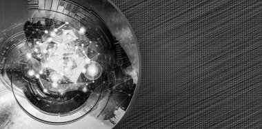 Soyut teknolojinin 3 boyutlu illüstrasyonu Sancak arkaplanı için hazır dijital hi-tech konsepti