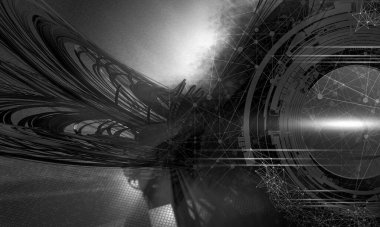 Soyut teknolojinin 3 boyutlu illüstrasyonu Sancak arkaplanı için hazır dijital hi-tech konsepti