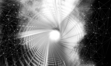 Soyut teknolojinin 3 boyutlu illüstrasyonu Sancak arkaplanı için hazır dijital hi-tech konsepti