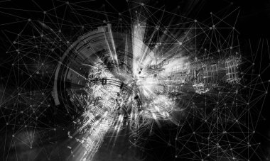 Soyut teknolojinin 3 boyutlu illüstrasyonu Sancak arkaplanı için hazır dijital hi-tech konsepti