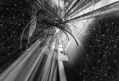 Soyut teknolojinin 3 boyutlu illüstrasyonu Sancak arkaplanı için hazır dijital hi-tech konsepti