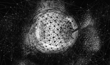 Soyut teknolojinin 3 boyutlu illüstrasyonu Sancak arkaplanı için hazır dijital hi-tech konsepti