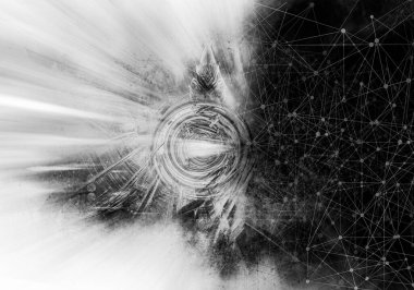 Soyut teknolojinin 3 boyutlu illüstrasyonu Sancak arkaplanı için hazır dijital hi-tech konsepti