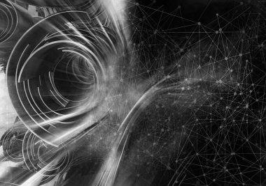 Soyut teknolojinin 3 boyutlu illüstrasyonu Sancak arkaplanı için hazır dijital hi-tech konsepti