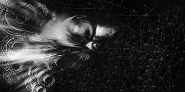 Soyut teknolojinin 3 boyutlu illüstrasyonu Sancak arkaplanı için hazır dijital hi-tech konsepti