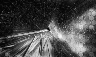 Soyut teknolojinin 3 boyutlu illüstrasyonu Sancak arkaplanı için hazır dijital hi-tech konsepti