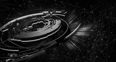 Soyut teknolojinin 3 boyutlu illüstrasyonu Sancak arkaplanı için hazır dijital hi-tech konsepti