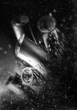 Soyut teknolojinin 3 boyutlu illüstrasyonu Sancak arkaplanı için hazır dijital hi-tech konsepti