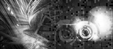 Soyut teknolojinin 3 boyutlu illüstrasyonu Sancak arkaplanı için hazır dijital hi-tech konsepti