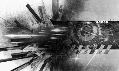 Soyut teknolojinin 3 boyutlu illüstrasyonu Sancak arkaplanı için hazır dijital hi-tech konsepti