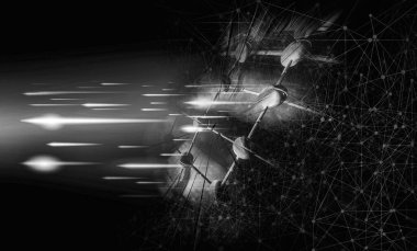 Soyut teknolojinin 3 boyutlu illüstrasyonu Sancak arkaplanı için hazır dijital hi-tech konsepti