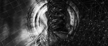 Soyut teknolojinin 3 boyutlu illüstrasyonu Sancak arkaplanı için hazır dijital hi-tech konsepti 