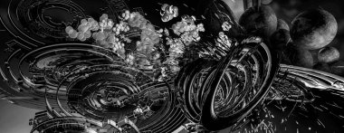 Soyut teknolojinin 3 boyutlu illüstrasyonu Sancak arkaplanı için hazır dijital hi-tech konsepti  