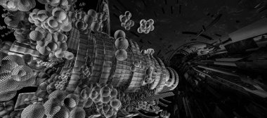 Soyut teknolojinin 3 boyutlu illüstrasyonu Sancak arkaplanı için hazır dijital hi-tech konsepti  